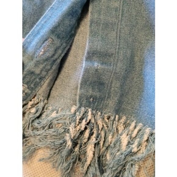 Vintage American Flag Denim Shirt Size Medium Fringe Trim Patriotic - Picture 7 of 12